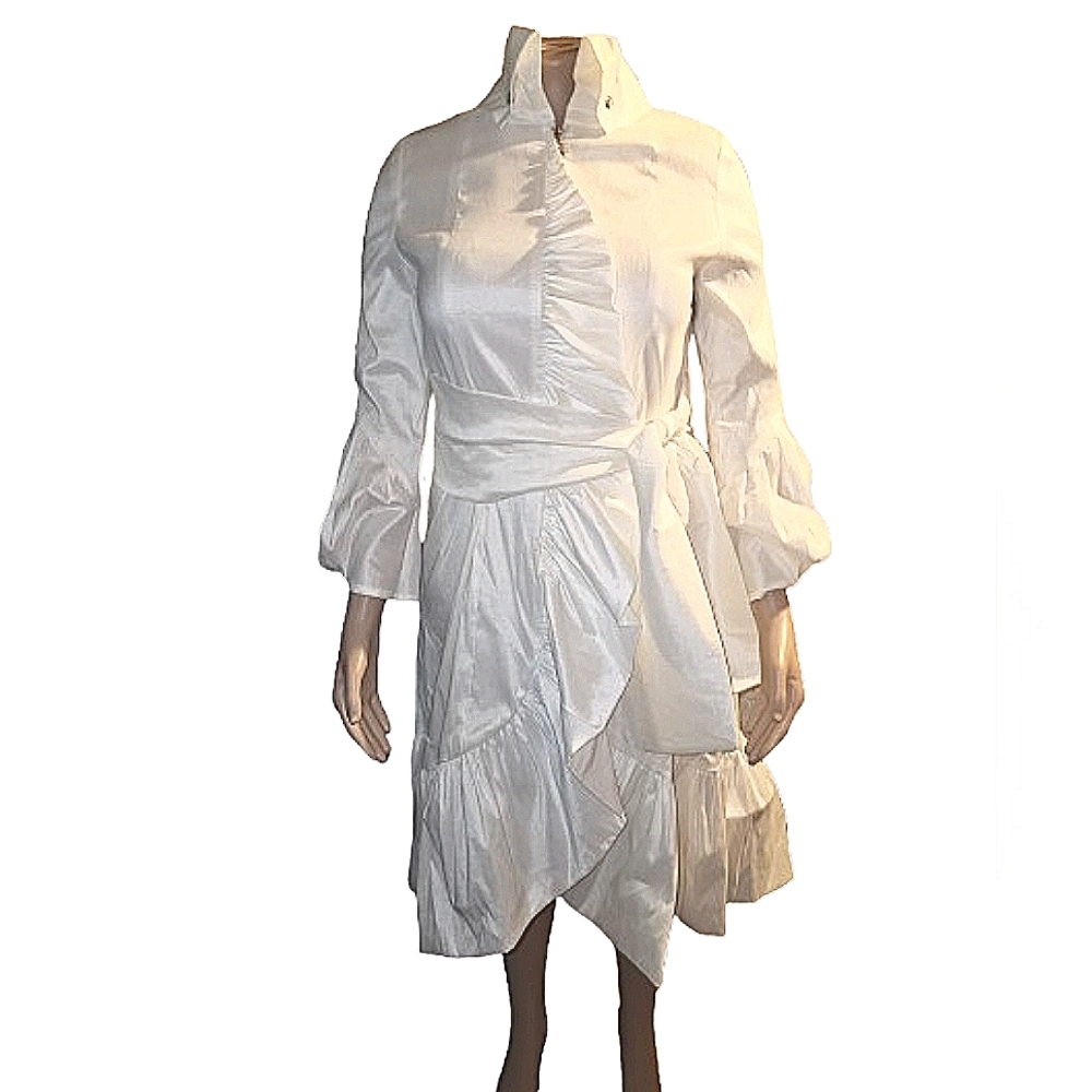 NWOT, Susanna White, Belted Ruffle Trimmed Midi  Dress XL